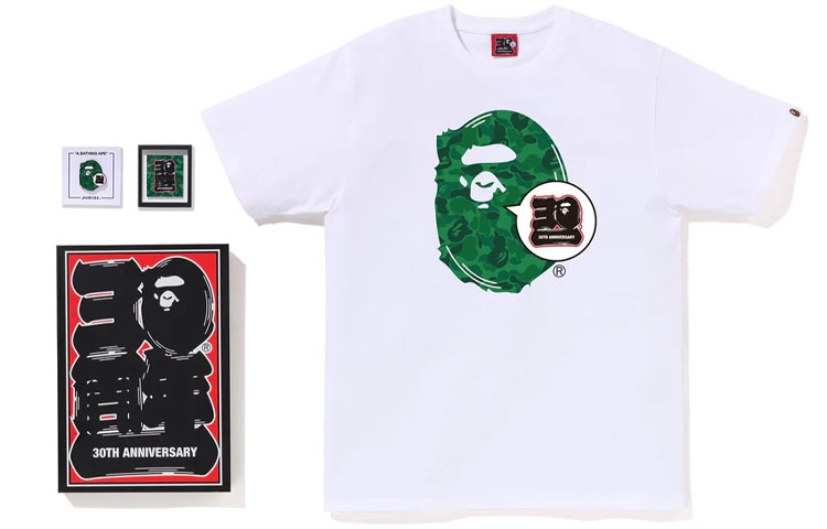 

Магазин BAPE Shibuya Bape 30th Anniversary Ape Head Tee Set A Bathing Ape, белый/зеленый