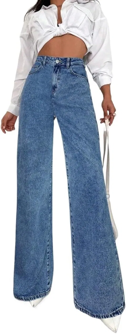 Джинсы, высокая талия, Baggy Jeans, Medium Wash