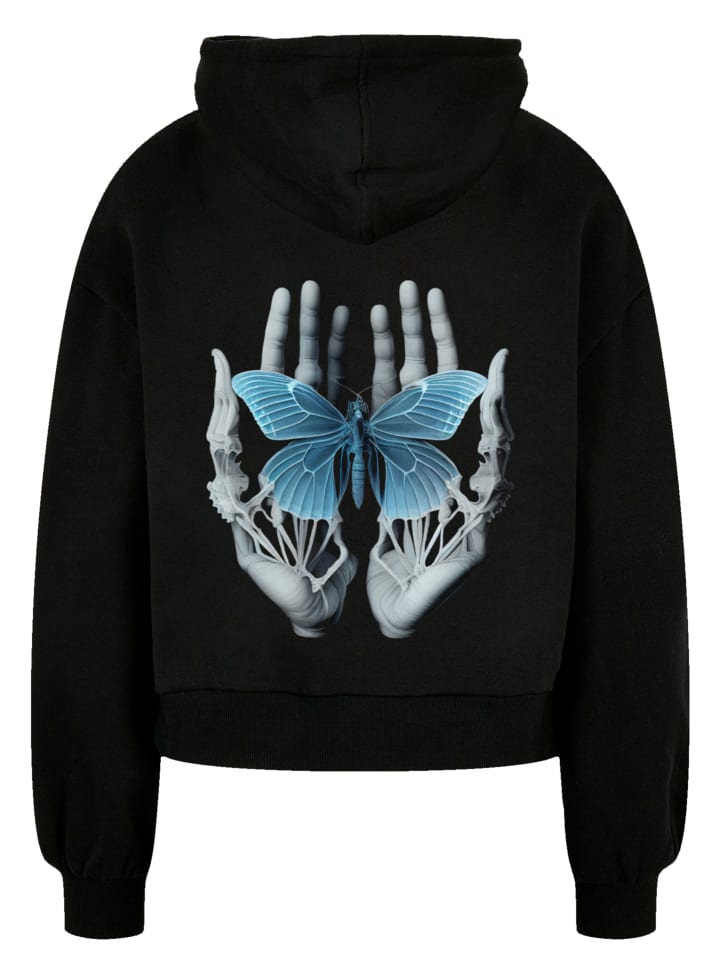 

Толстовка свободного кроя с изображением скелета и бабочки из органического черного цвета F4NT4STIC