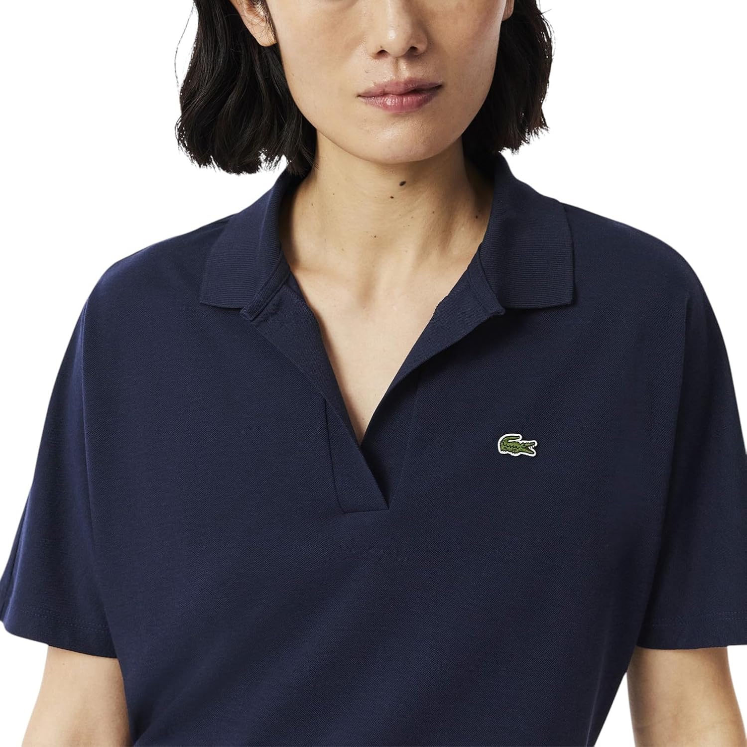 Футболка-поло Lacoste Lacestone женская из пике, свободного кроя, темно-синяя — фото 2