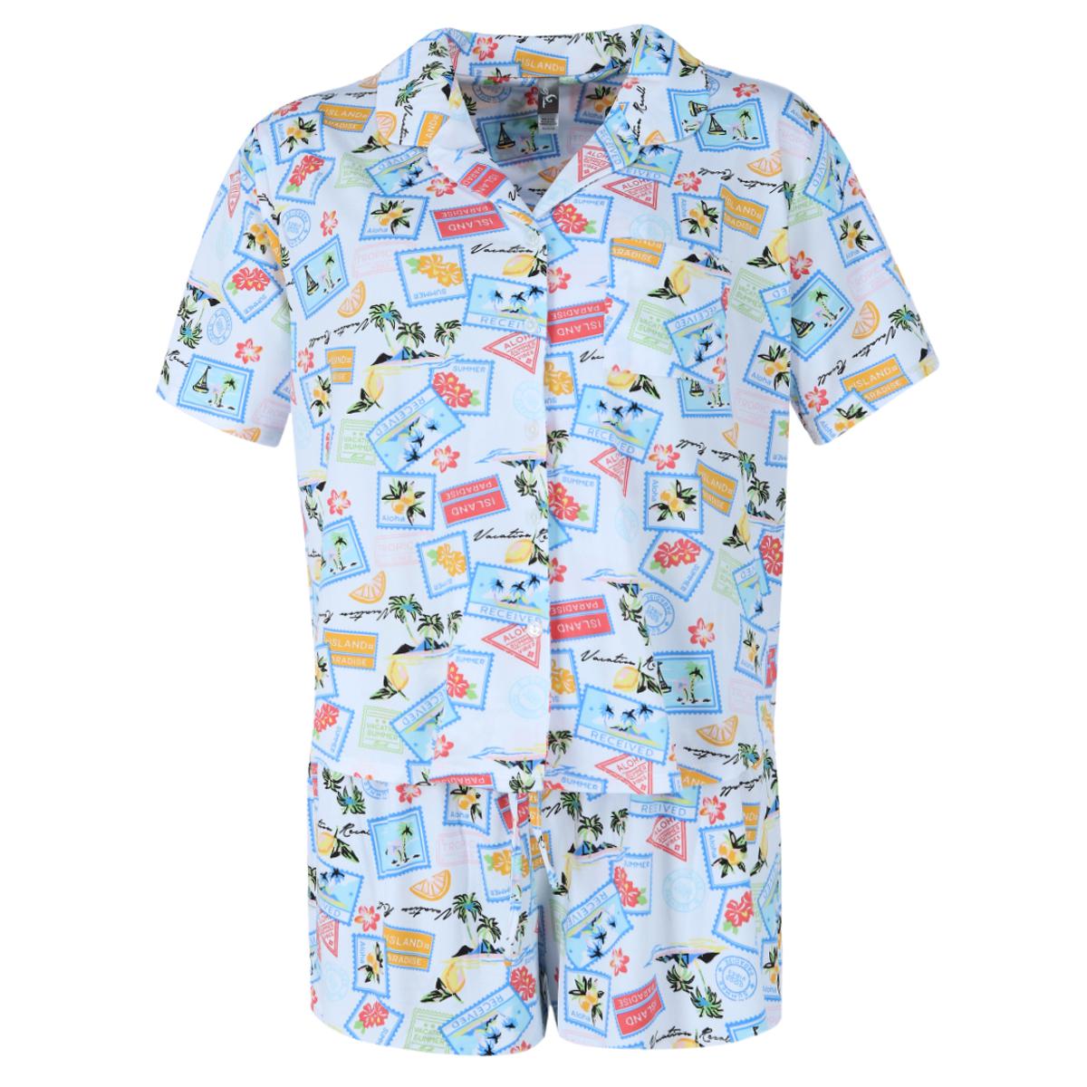 

Женский комплект с короткими рукавами Vacation Stamps Notch Collar PJ Couture, синий