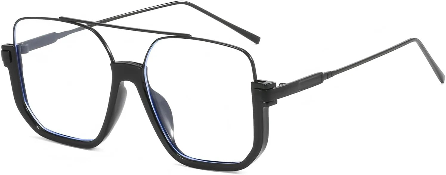 

Солнцезащитные очки-авиаторы ADE WU в стиле ретро, ​​большие, большие, для женщин и мужчин, винтажные, квадратные, полуободковые, в стиле «пилот», Black/Clear