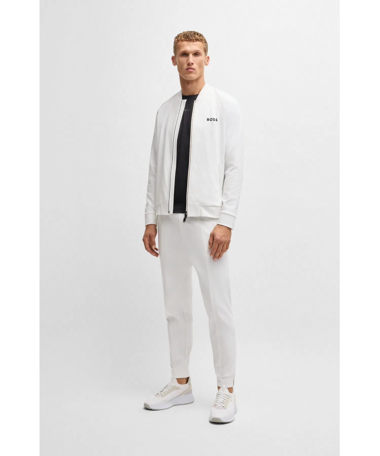 Мужские брюки BOSS из стрейч-габардина, с логотипом, белые — фото 4