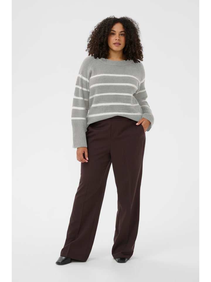 

KAFFE curve Вязаный свитер KCerina Regular Fit, светло-серый меланж, полосатая расцветка