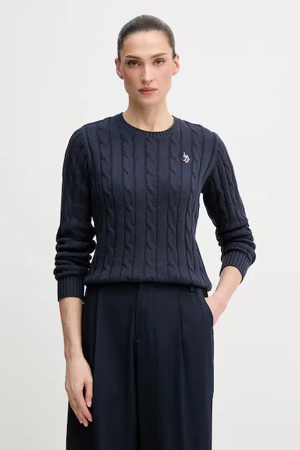 Свитер с фактурной вязкой CREW NECK CABLE U.S. Polo Assn., синий