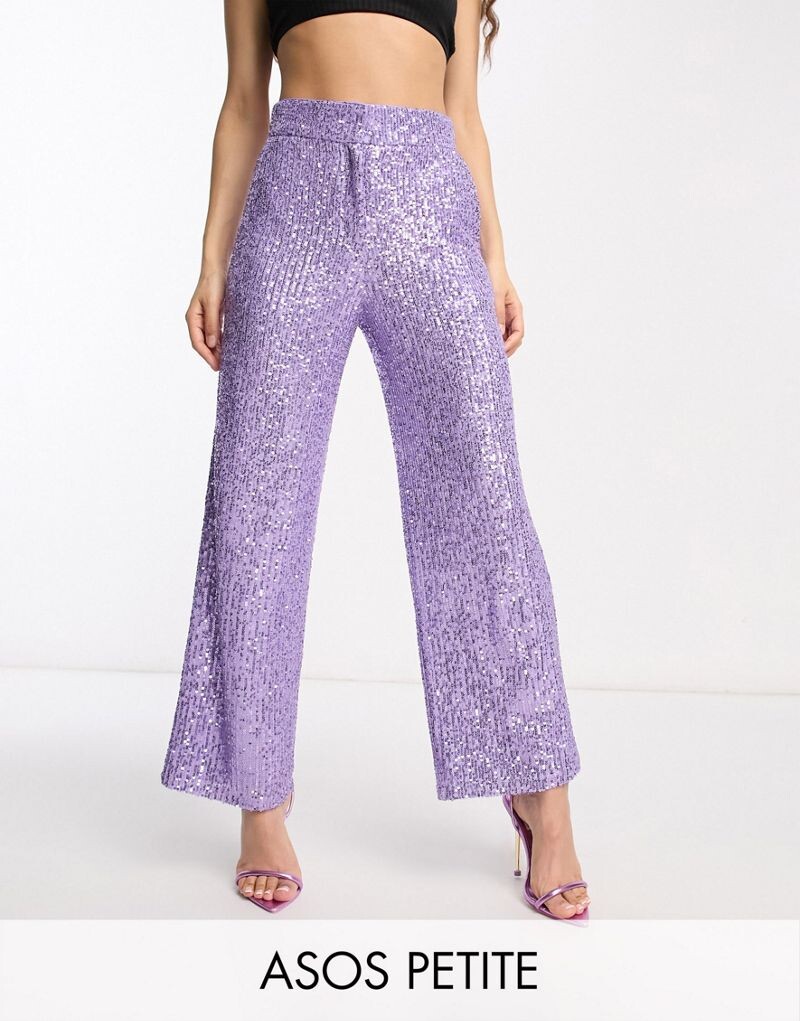 

Фиолетовые прямые брюки до щиколотки с пайетками ASOS DESIGN Petite ASOS