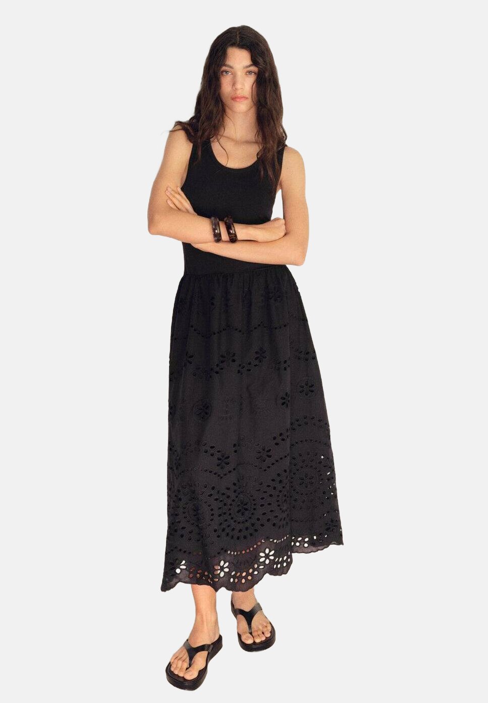 

Платье макси WITH OPENWORK EMBROIDERY Mango, черный