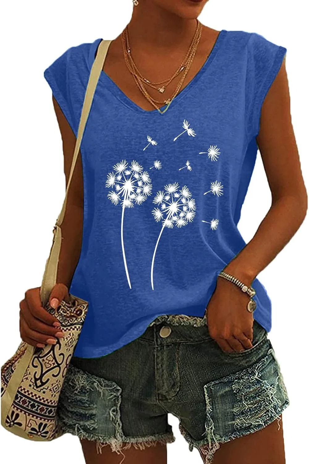 Топ женский с V-образным вырезом, свободный, Casual Tee, синий — фото 3