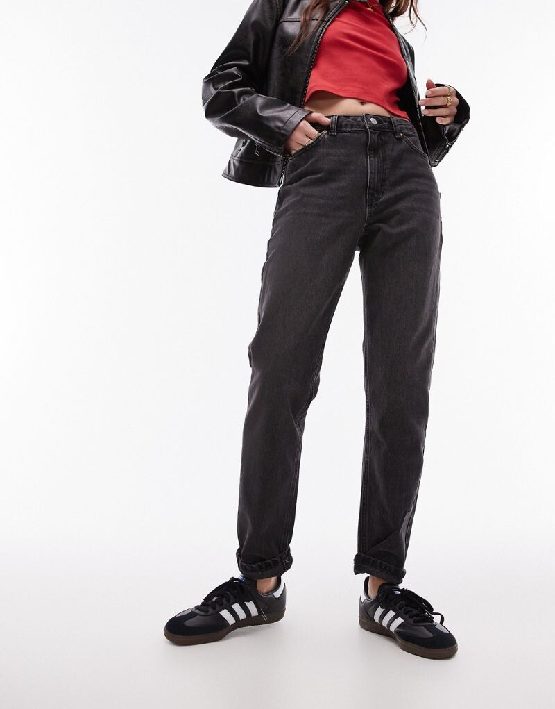 

Черные выстиранные джинсы Mom с завышенной талией Topshop Original