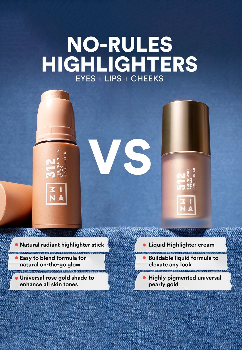 Хайлайтеры The No-Rules Cream Highlighter 3ina, жемчужное золото 512 пробы — фото 4