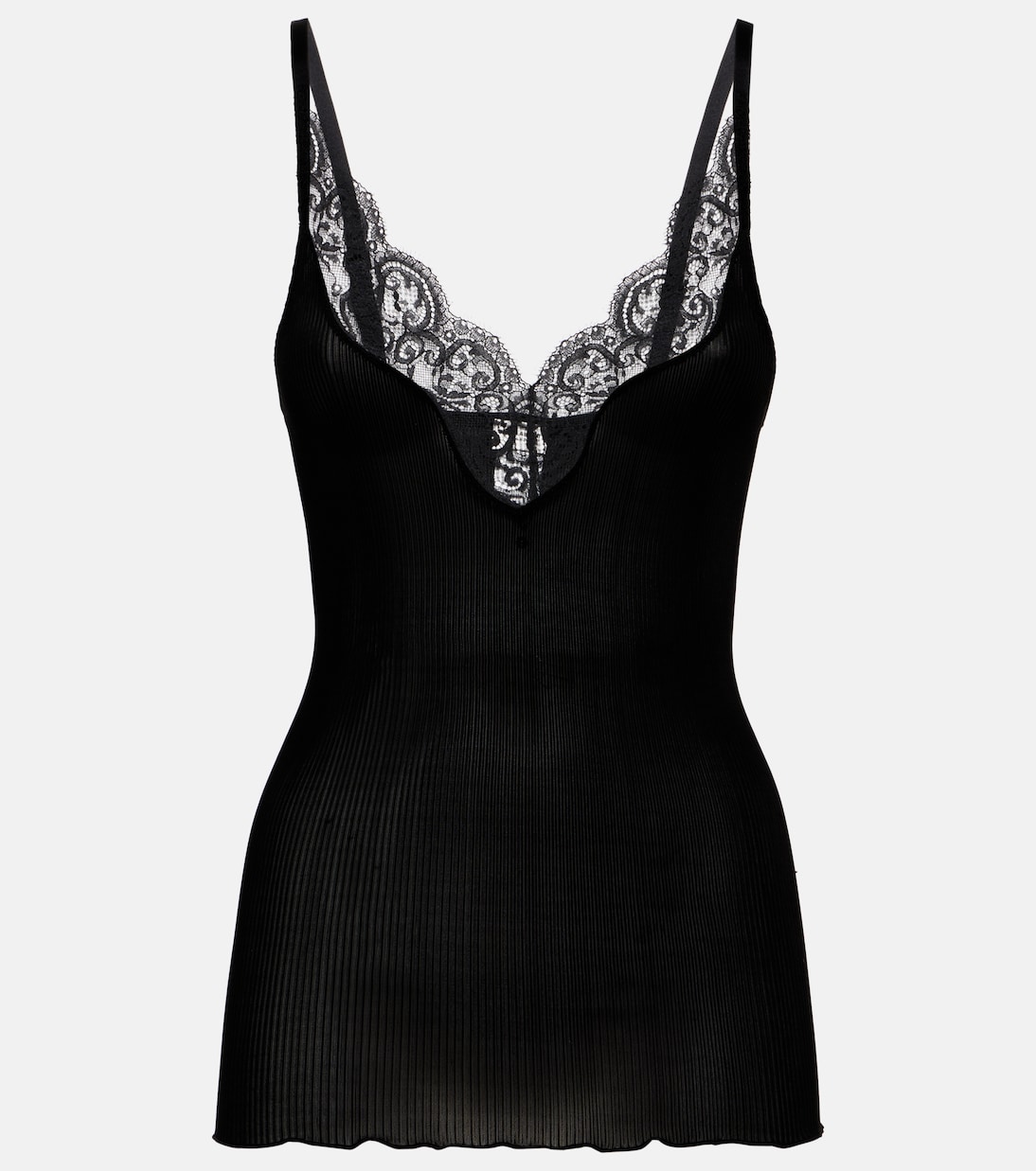 

Шелковый топ с кружевной отделкой Saint Laurent, нуар