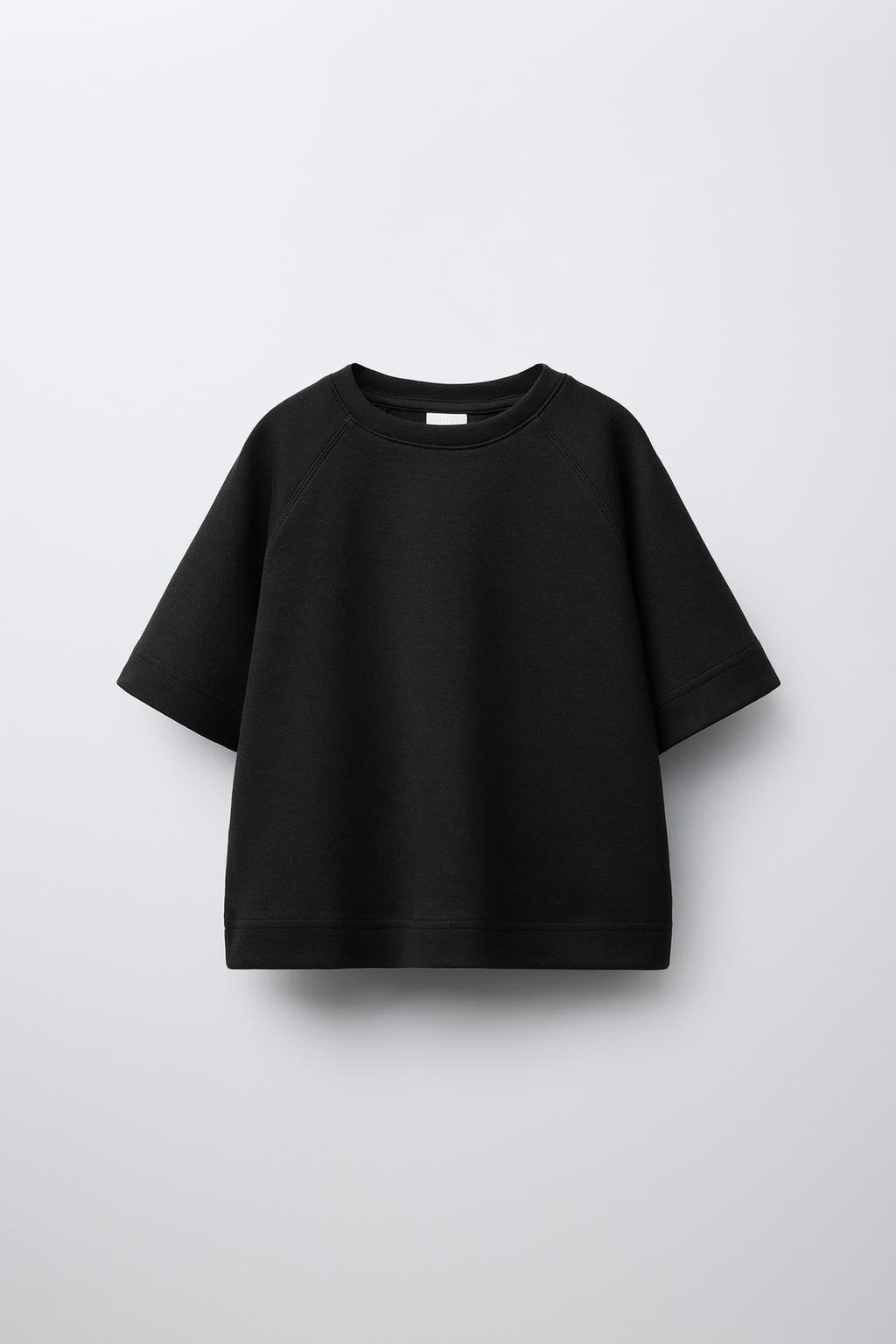 

Однотонная футболка с замком ZARA, черный
