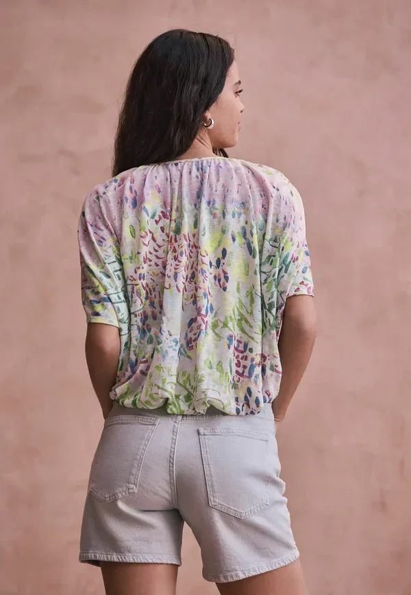 Блуза Regular Fit National Trust X Short Sleeve Cape Top, Next, зелено-розовый цветочный