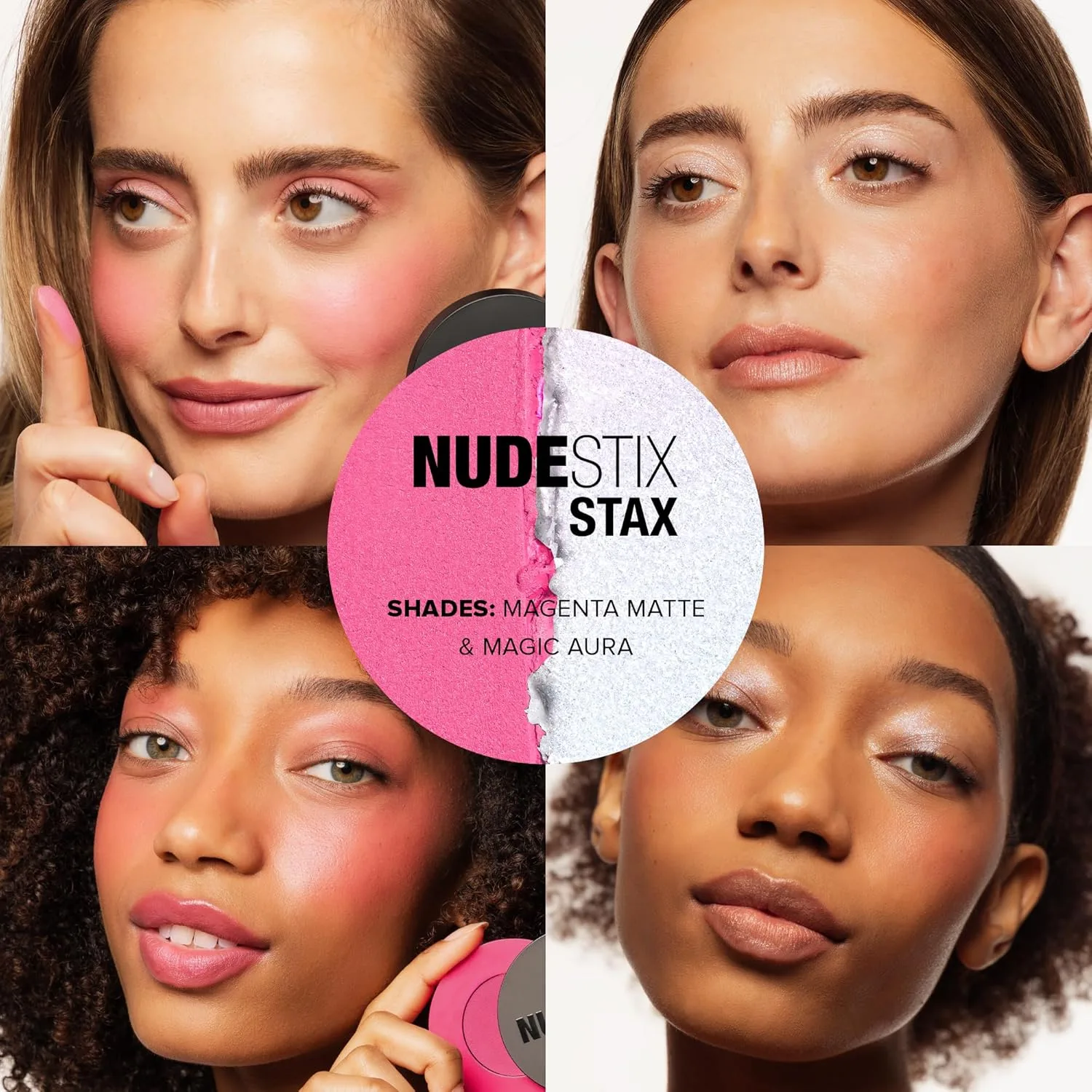 Кремовые румяна Nudestix STAX All Over Color Blush Balm - многофункциональные кремовые румяна для щек, глаз и губ с мягким матовым финишем., Magic Aura, Magenta Matte — фото 3