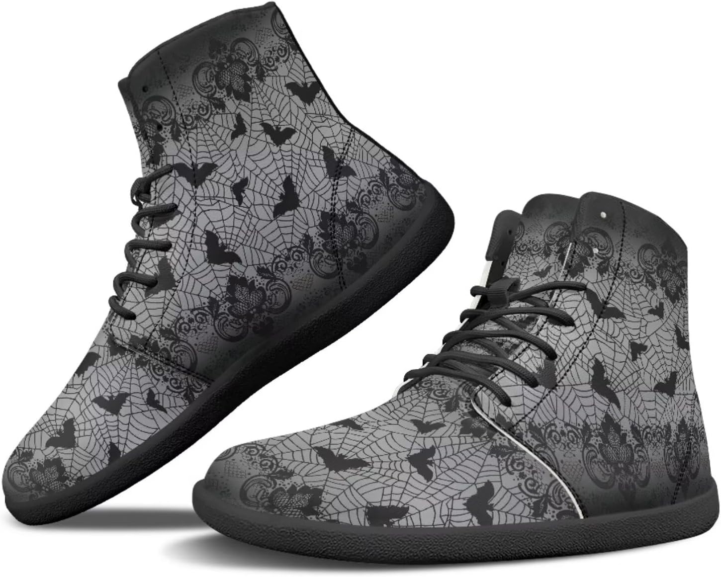 

Кроссовки Binienty Mens с высокой посадкой, широкой колодкой и босоножечной посадкой, паутина, летучие мыши, минималистичные кроссовки с нулевым перепадом, Goth Spiderweb Bat