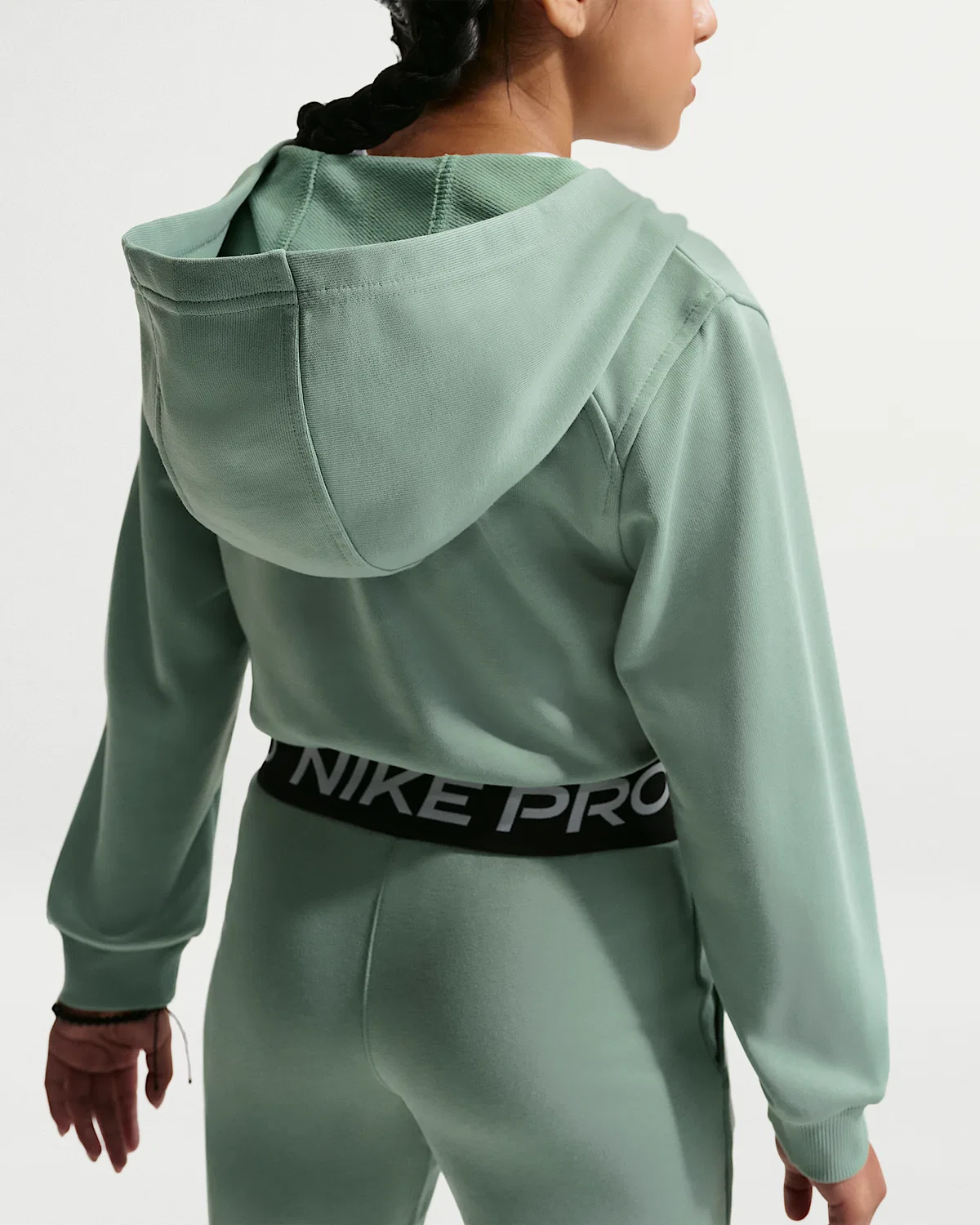 Детская (девичья) флисовая кофта Nike Pro Fleece Dri-FIT на молнии, Steam/Steam/Black/White — фото 2