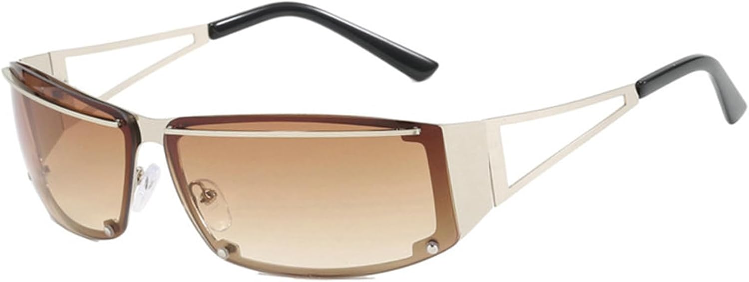 

Солнцезащитные очки Helena прямоугольной формы в стиле Y2K для женщин, обтекаемой формы, модные серебристо-коричневые солнцезащитные очки в стиле ретро, ​​квадратные винтажные очки, Tea