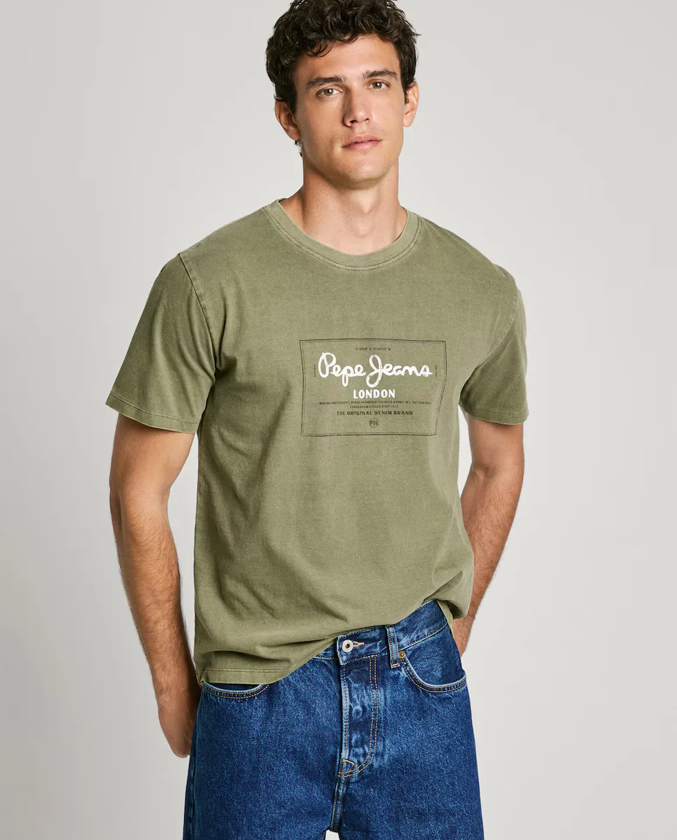 

Мужская футболка с короткими рукавами и принтом Pepe Jeans, цвет Verde Militar