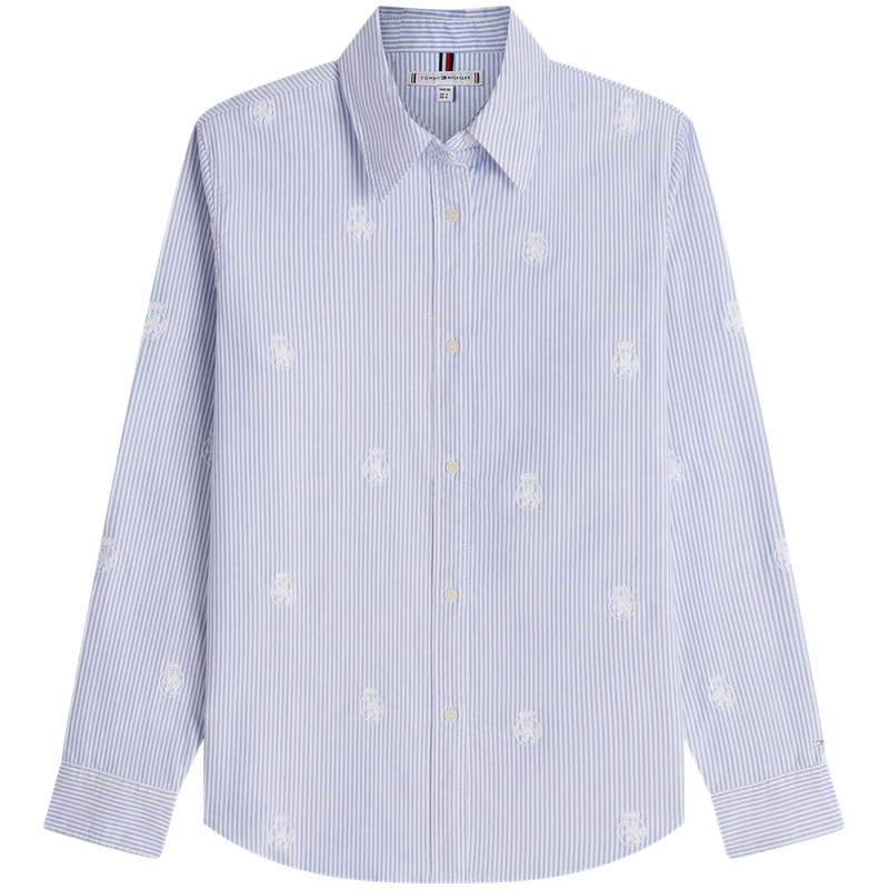 

Женская рубашка с отворотом, средней длины Tommy Hilfiger, синий белый stripes 0y7