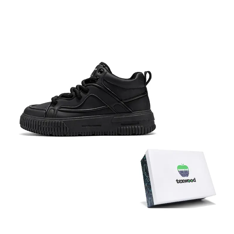 

TEXWOOD Скейтерские кросcовки мужские высокие с противоскользящим покрытием, устойчивые к истиранию, на увеличенной подошве, черные [Box], цвет Black[Box]
