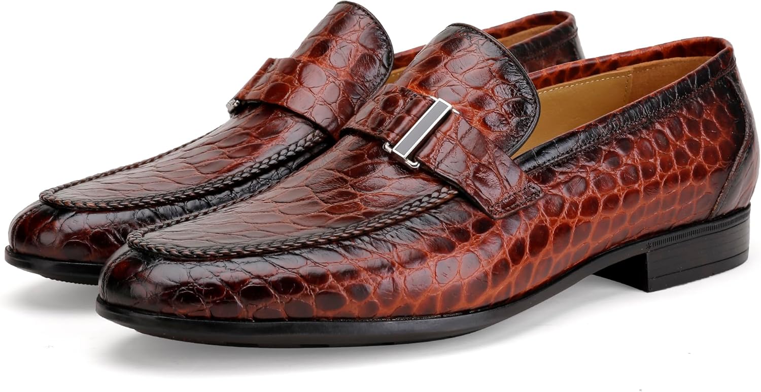 

Мужские лоферы из крокодиловой кожи, черные, серые, коричневые, без шнурков, для свадеб, бизнеса, вечеринок и повседневной носки Generic