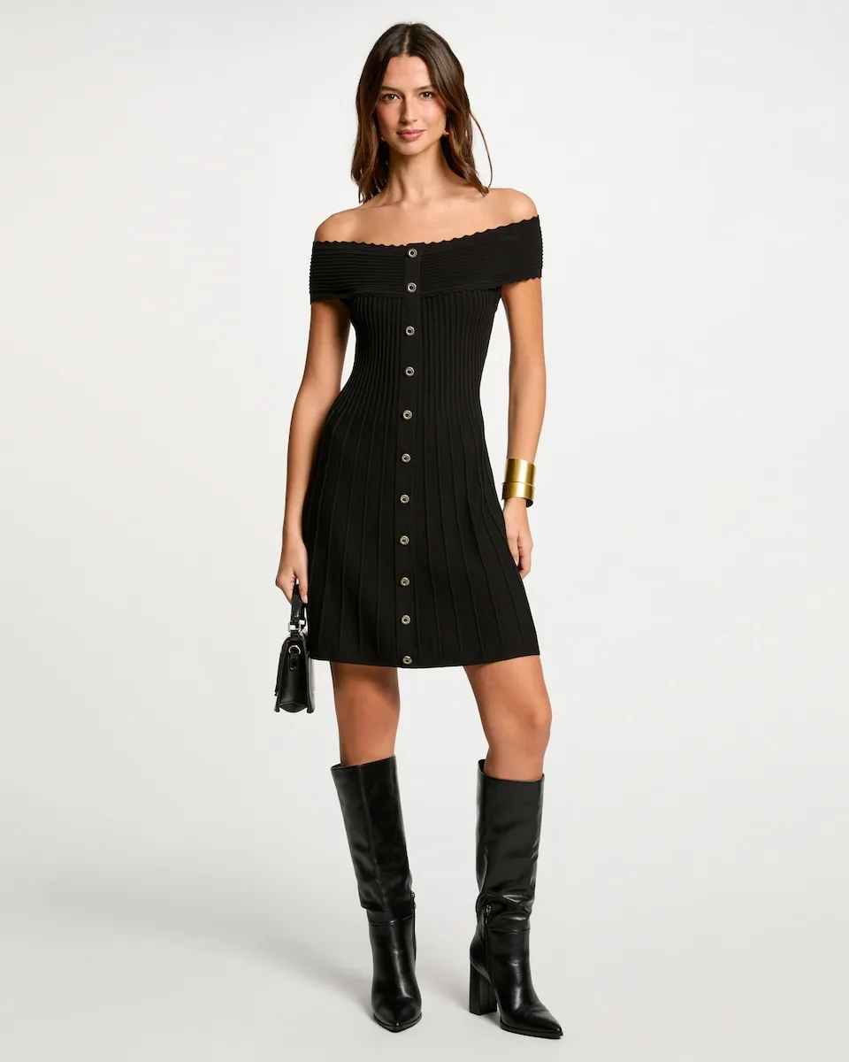 

Короткое платье из трикотажа с вырезом Бардо Morgan, черный