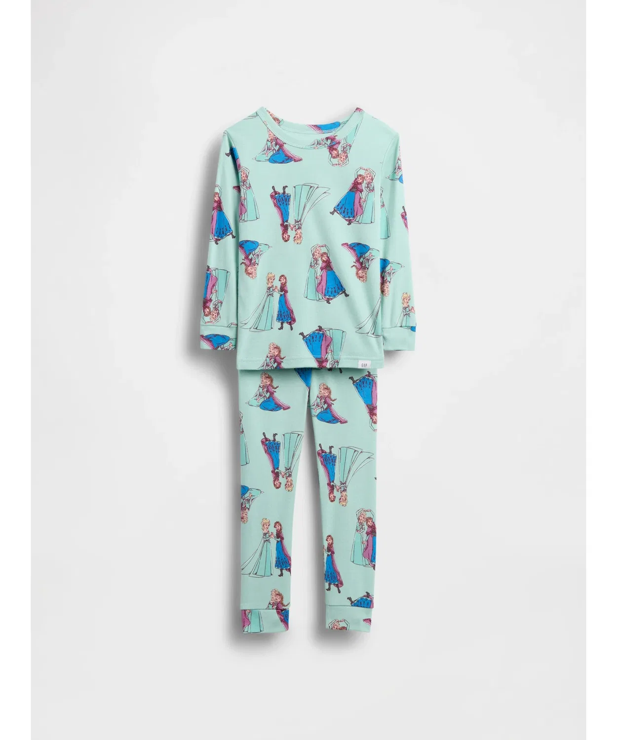 Пижамный набор Gap × Disney Органический хлопок brushed cotton, Анна и Эльза, светлый зелёный