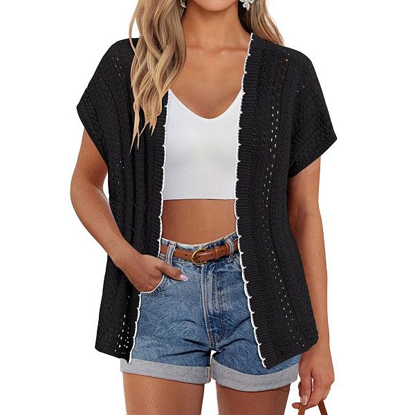 

Женский кардиган плюс сайз с открытой передней частью, укороченный, легкий, вязаный Yesfashion, Black