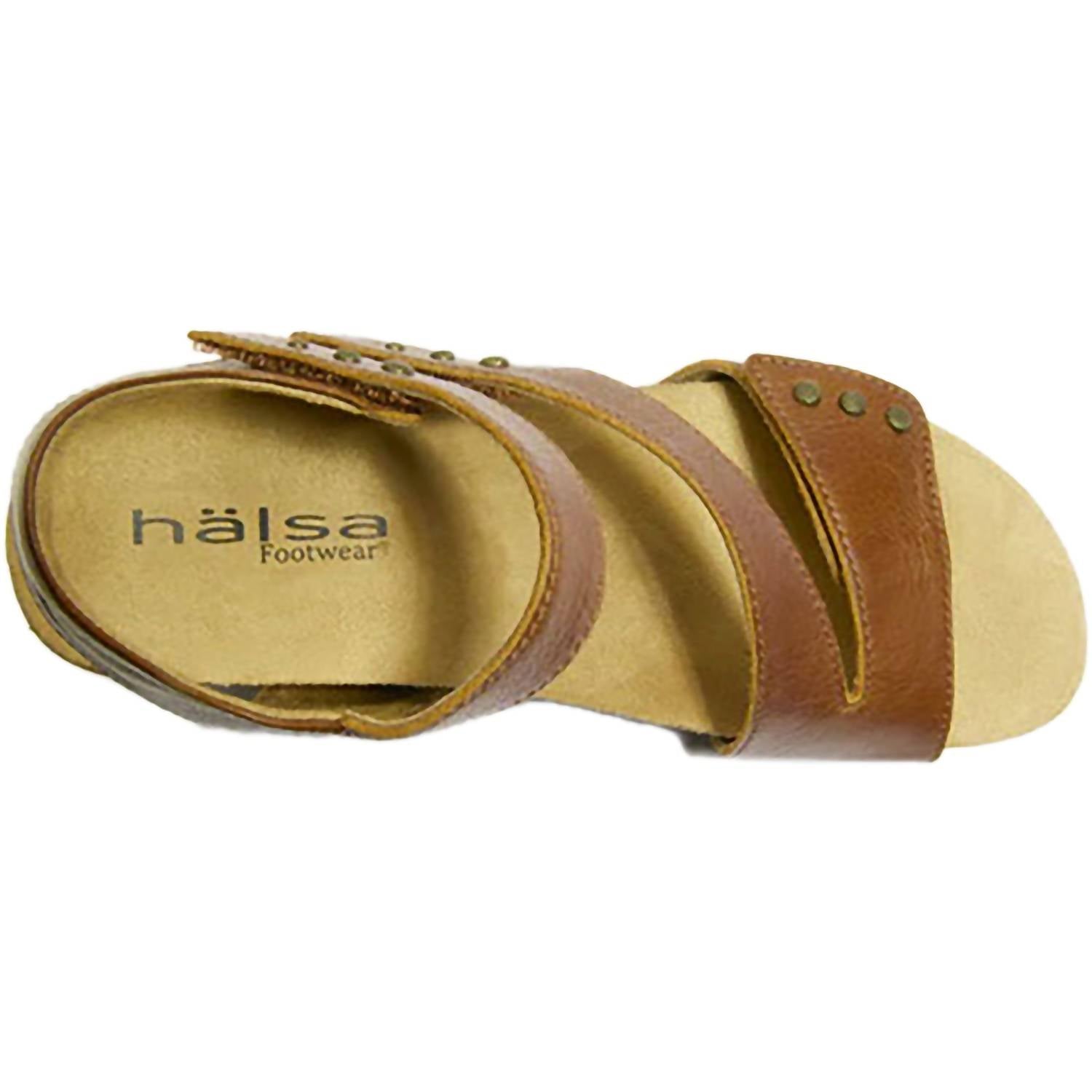Женские мюли из кожи Giselle с тиснением и клином коньячного цвета Halsa Footwear, Cognac — фото 2