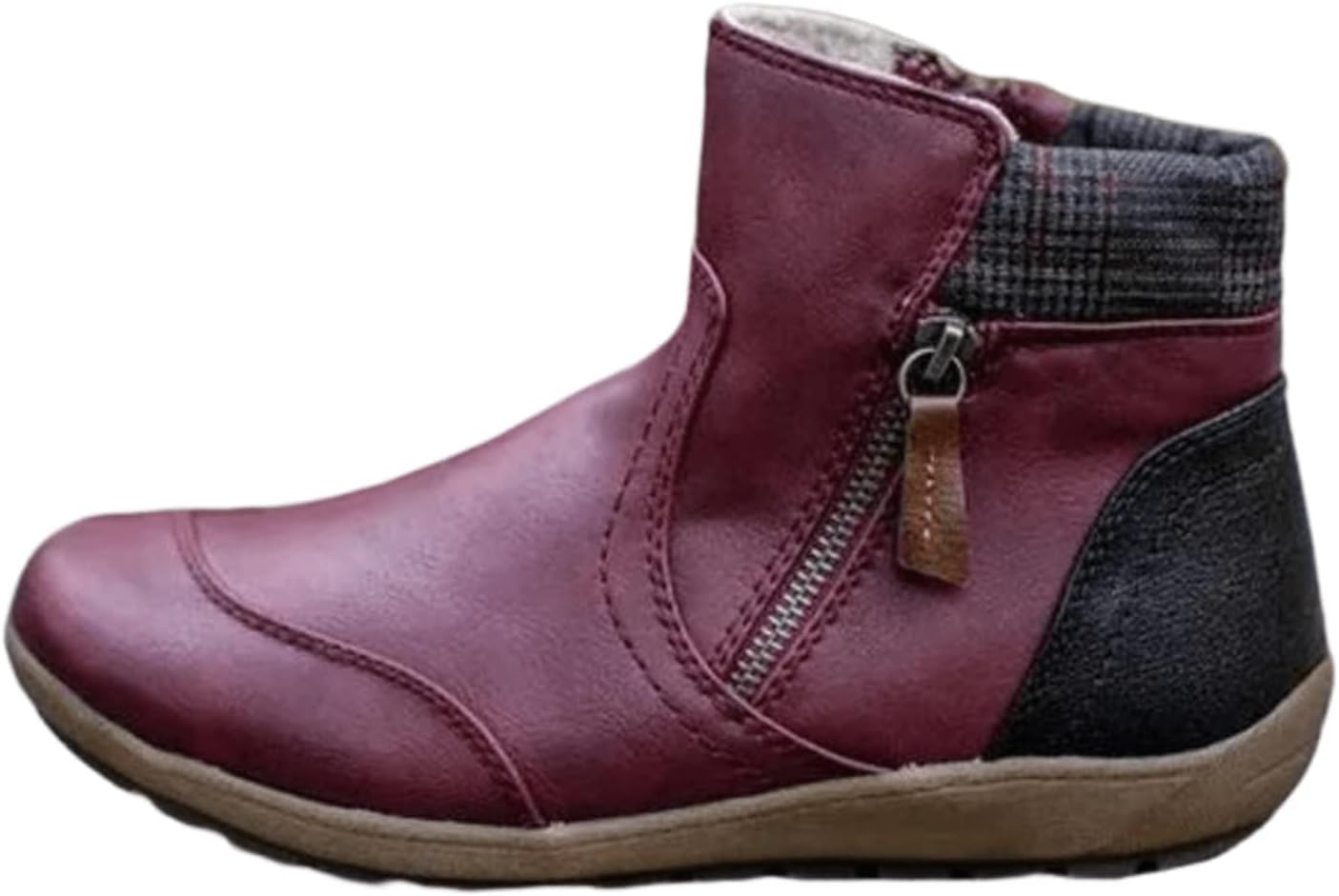 

Женские ботильоны вестерн-ковбойские, с круглым носком, короткие, с боковой молнией, винтажная кожа, амортизирующие, классические высокие, военные, на плоском каблуке, для ходьбы Kvotuu, красный