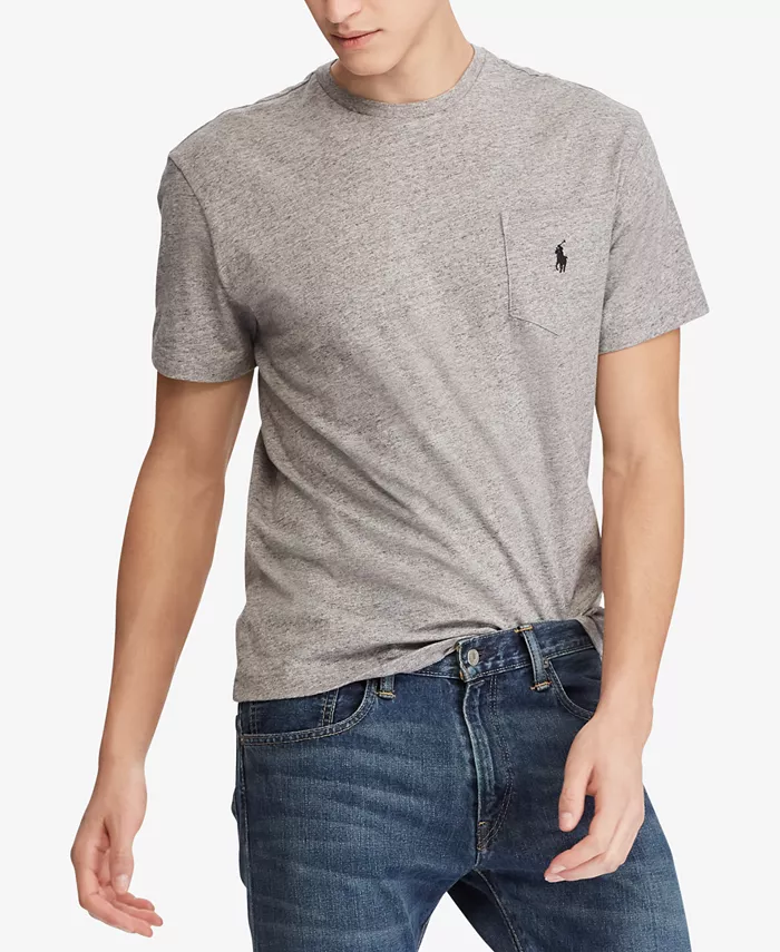 

Мужская классическая футболка с круглым вырезом и карманом Polo Ralph Lauren, серый