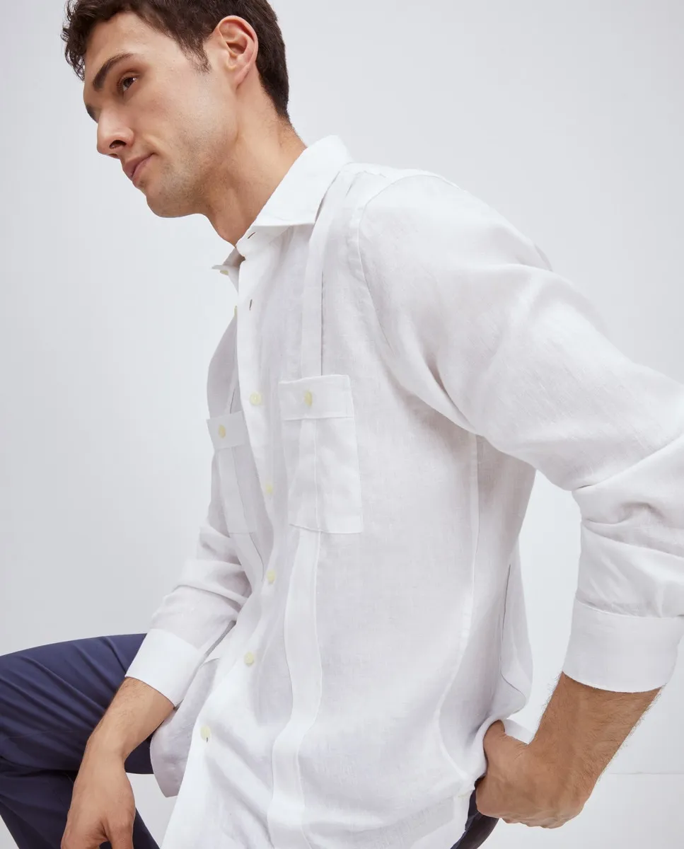 

Мужская гуаябера 100% лен однотонная с длинным рукавом Emidio Tucci, тёмно-синий