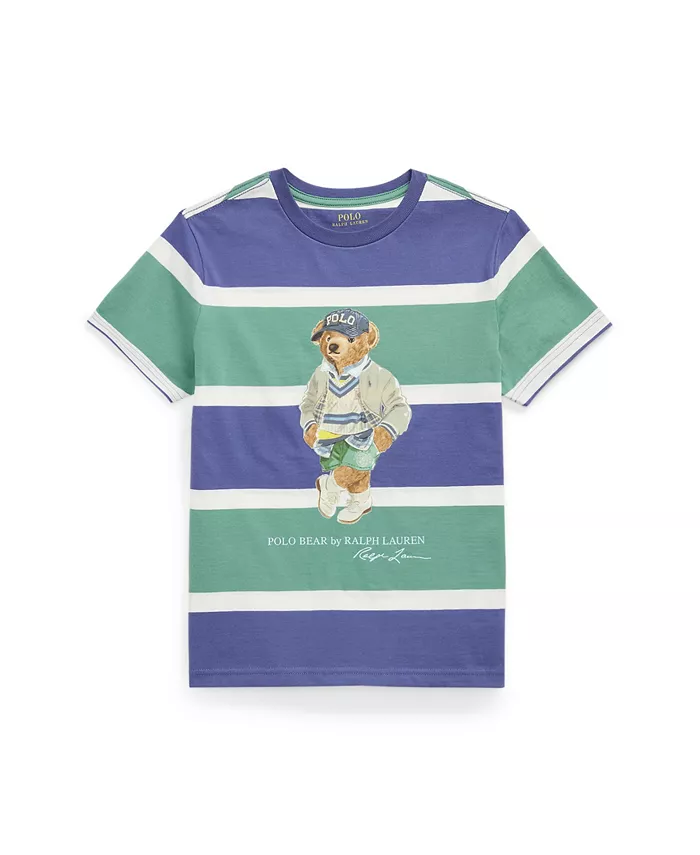 

Футболка поло с медведем и полосками для мальчиков старшего возраста Polo Ralph Lauren, мультиколор