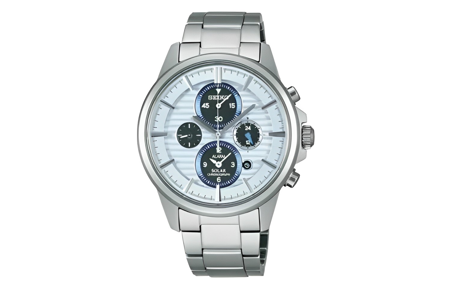 

Солнечные часы Seiko на стальном браслете с серебристым циферблатом