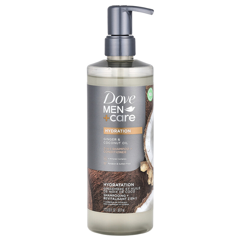 

Dove, Men + Care, шампунь и кондиционер 2 в 1, имбирь и кокосовое масло, 517 мл (17,5 жидк. унц.)