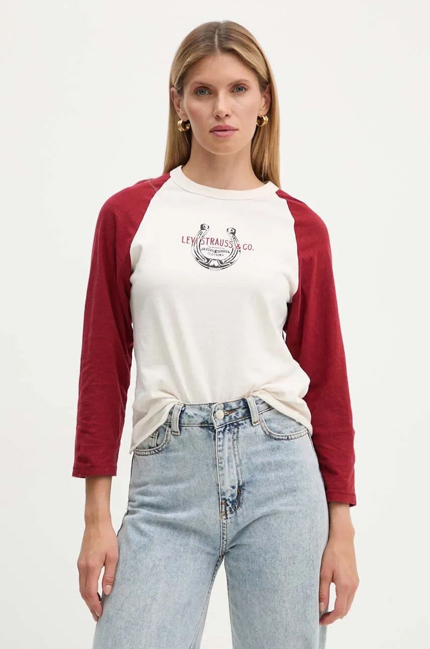 

Хлопковый топ Levi's с длинными рукавами, бежевый