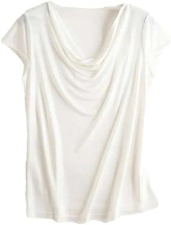 

Весенне-летняя женская футболка из шелка с коротким рукавом и отложным воротником XZQYJKP