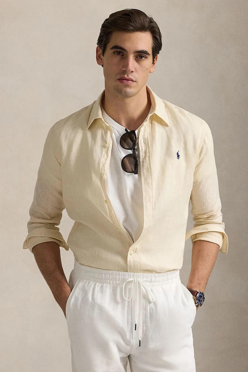 

Льняная рубашка Polo Ralph Lauren, бежевый