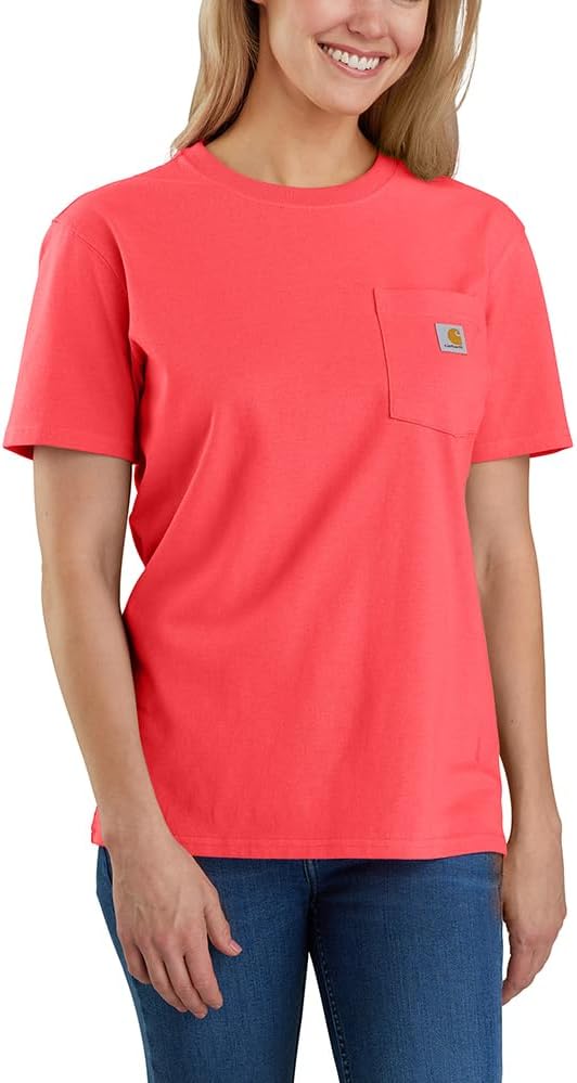 

Carhartt женская футболка с карманом, свободный крой, плотная ткань, короткий рукав, Coral Glow, Розовый, Carhartt женская футболка с карманом, свободный крой, плотная ткань, короткий рукав, Coral Glow