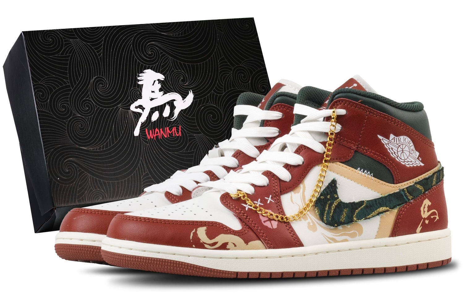 

Кроссовки Air 1 Lead The Charge Mid top устойчивые к истиранию винтажные баскетбольные unisex белые Jordan, красный белый (черный Box)