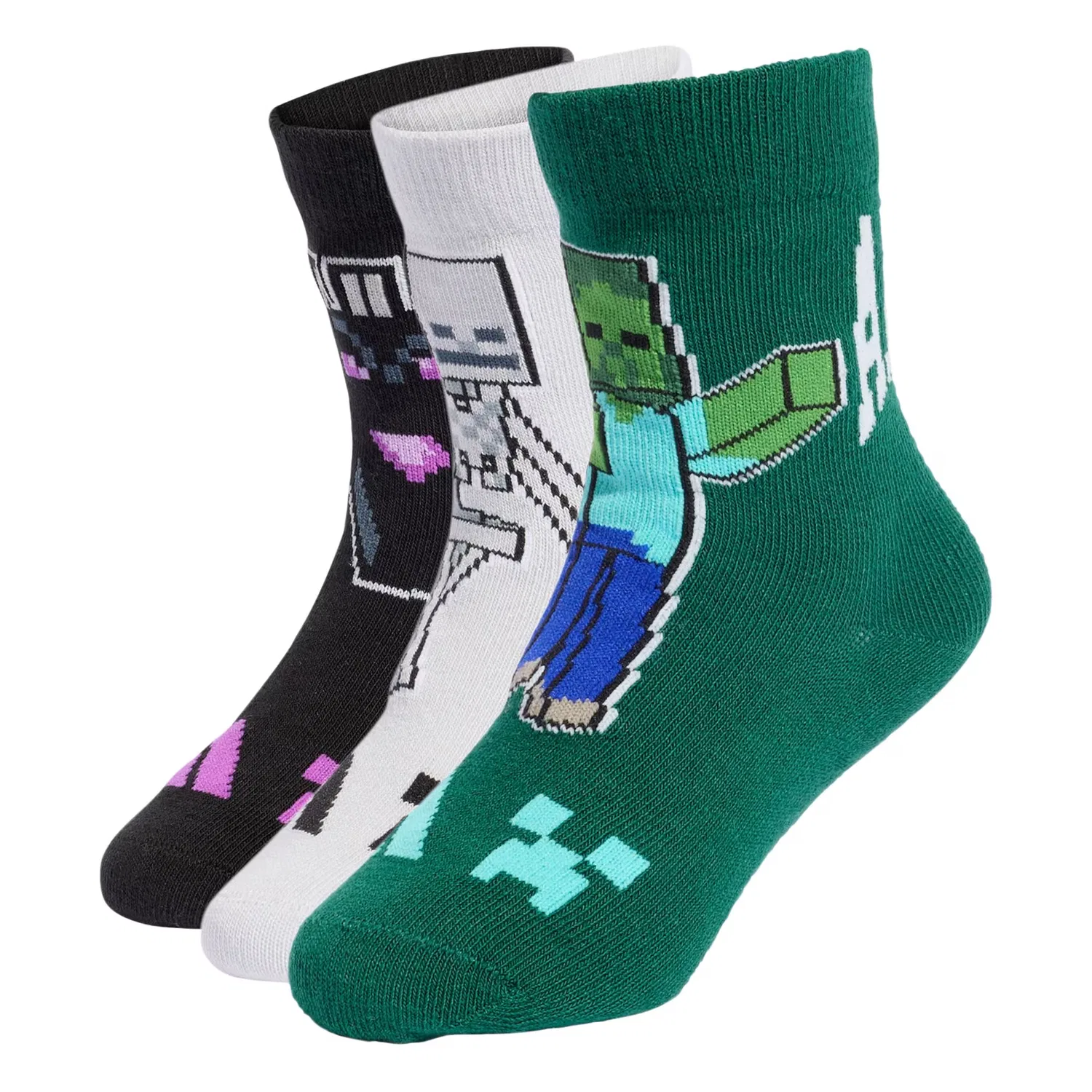 Спортивные носки Adidas Sportswear Minecraft в светло-сером, темно-зеленом и черном цветах