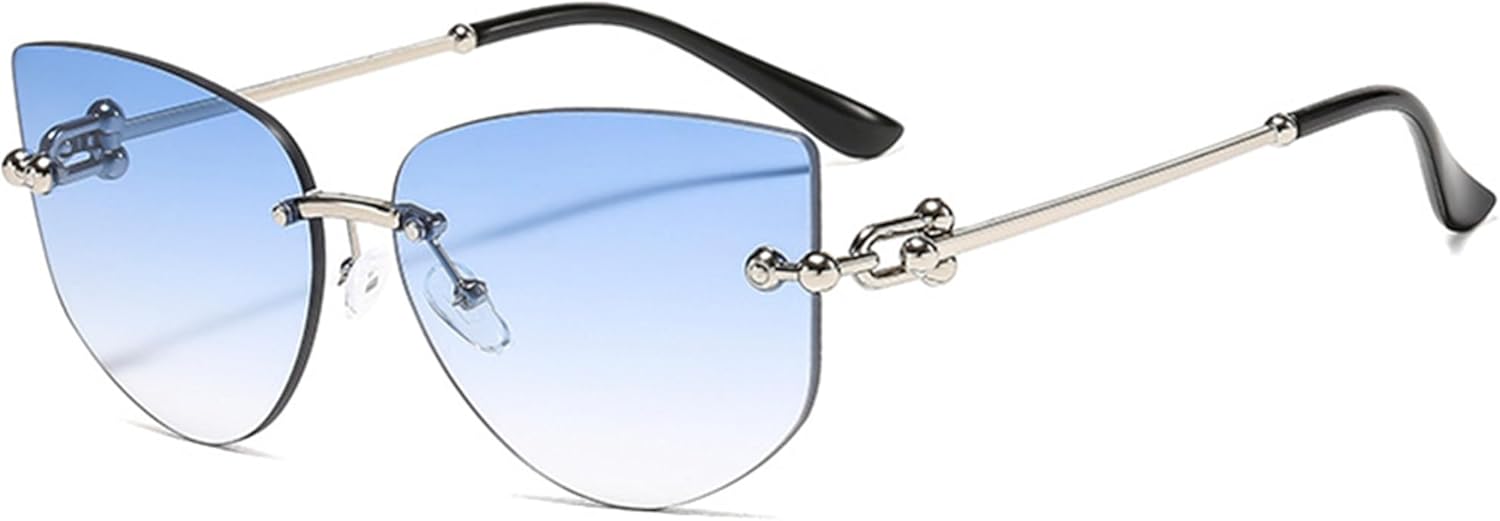 

bullabulling Модные безободковые солнцезащитные очки «кошачий глаз» для женщин, солнцезащитные очки с градиентными линзами, защита от ультрафиолета UV400, Gradient Blue