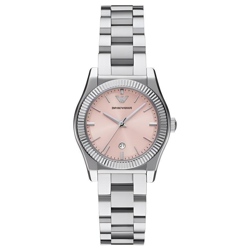 

EMPORIO ARMANI Часы Three Hand Date Stainless Steel Watch, Pink Watch Dial