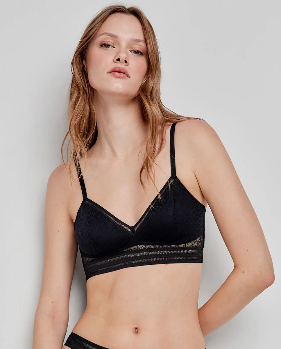 

Бюстгальтер без косточек с поролоновыми чашками, с низкой спинкой, из кружевной ткани Gisela, черный