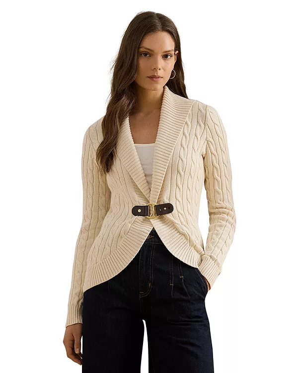 

Кардиган с воротником-шалью и отделкой пряжками Ralph Lauren, белый