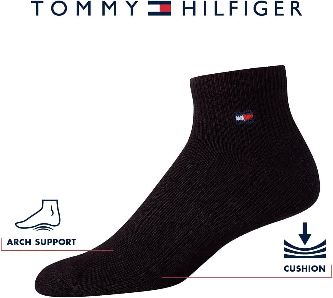Мужские носки Tommy Hilfiger Quarter - упаковка из 12 пар с поддержкой свода стопы, комфортной амортизацией и спортивным стилем (7-12), Black — фото 3