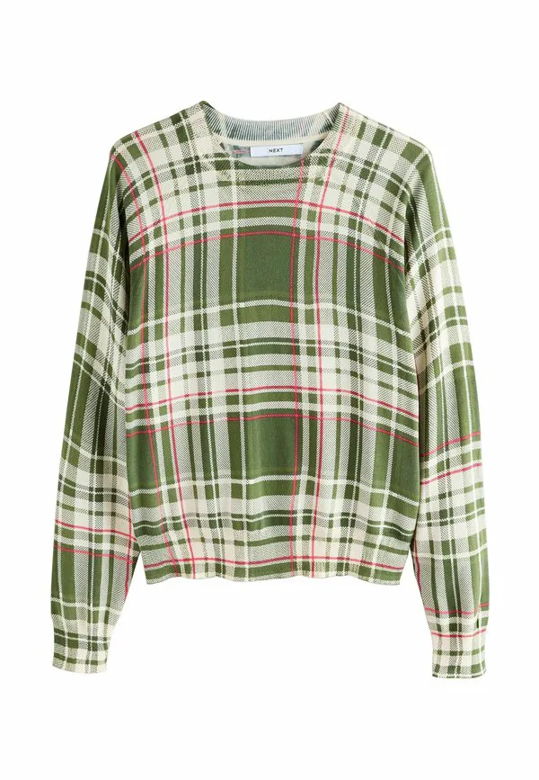 Высокий мягкий джемпер с круглым вырезом Next, Green Pink Check
