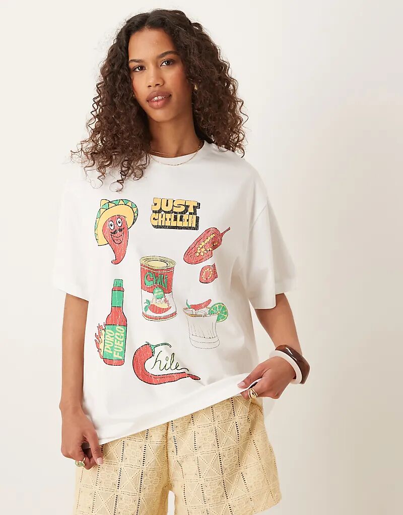 

Футболка ASOS DESIGN свободного кроя с принтом «чили мексиканский» кремового цвета