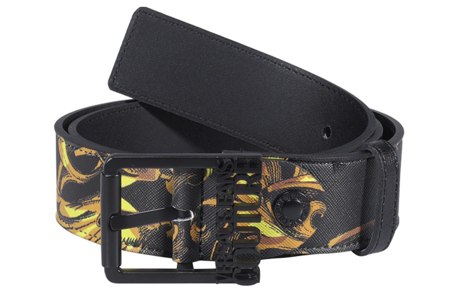 

VERSACE JEANS COUTURE Кожаный мужской ремень черный, Black