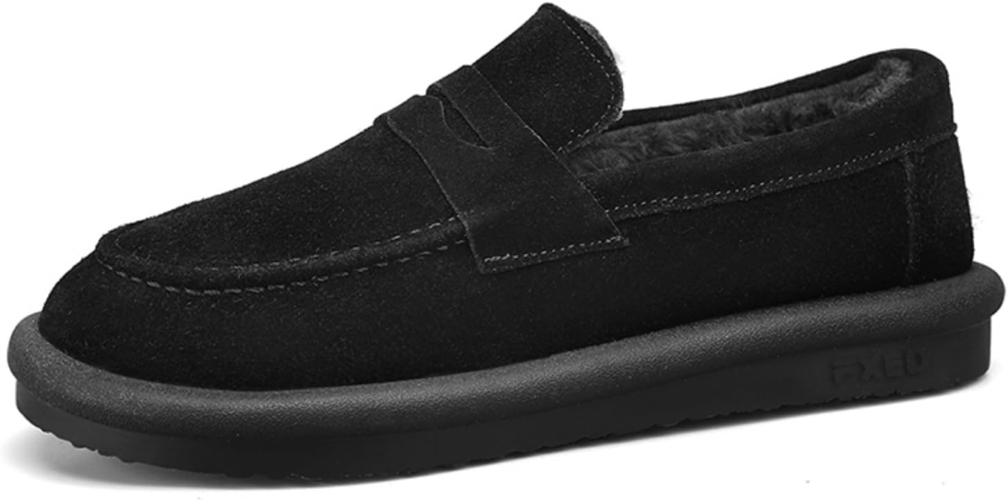 

Мужские комфортные лоферы с флисовой подкладкой и толстой подошвой: легко надевать, ультротеплые с плотной подкладкой- идеально для холодной погоды, повседневной и повседневной носки Khwfjas, черный